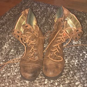 Brown Patch Fold Over Combat Boots Size 9